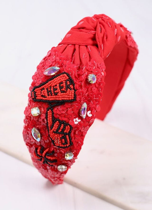 Cheer Sequin Headband RED BLACK - Caroline Hill