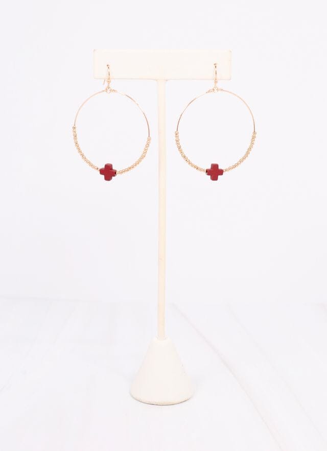 Christa Hoop Earring with Cross BURGUNDY - Caroline Hill