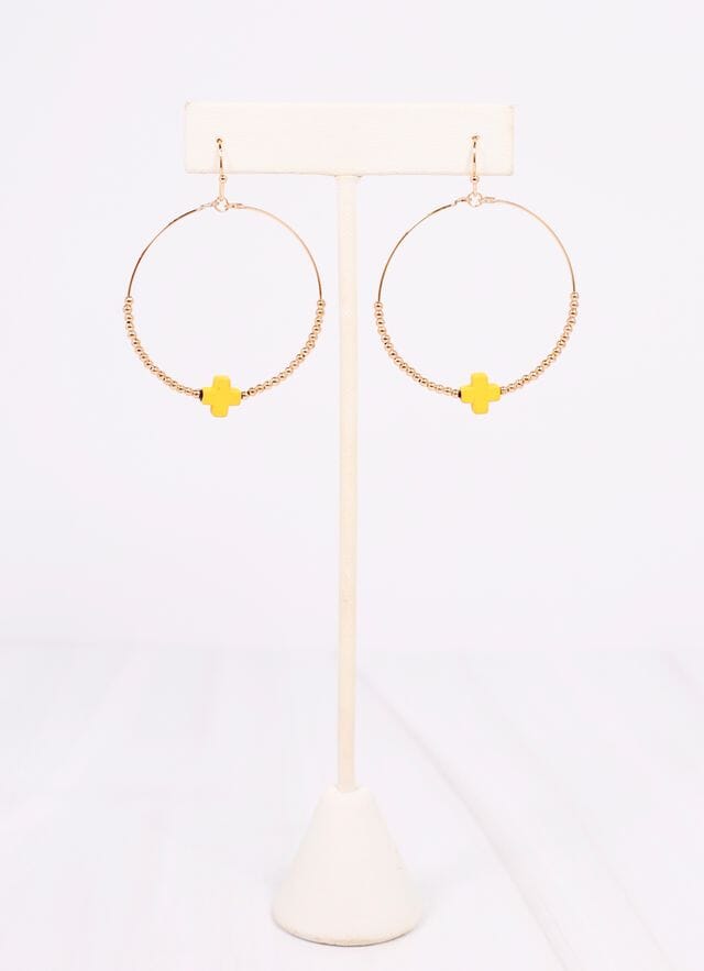 Christa Hoop Earring with Cross YELLOW - Caroline Hill