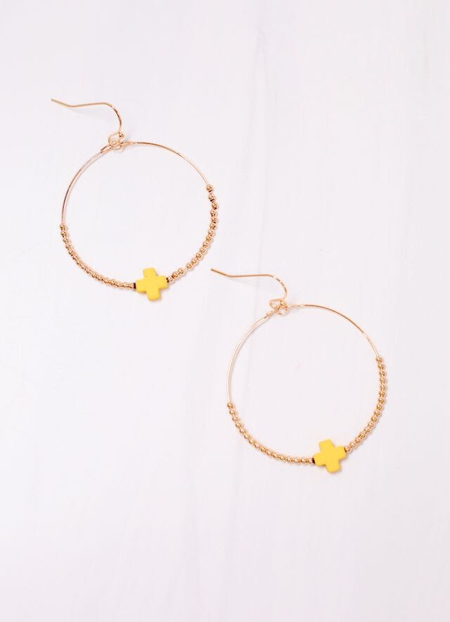 Christa Hoop Earring with Cross YELLOW - Caroline Hill