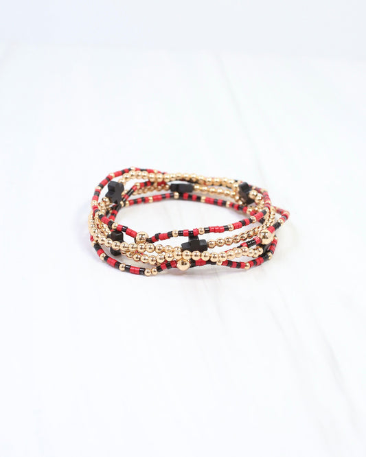Felicity Beaded Cross Bracelet Set Red Black