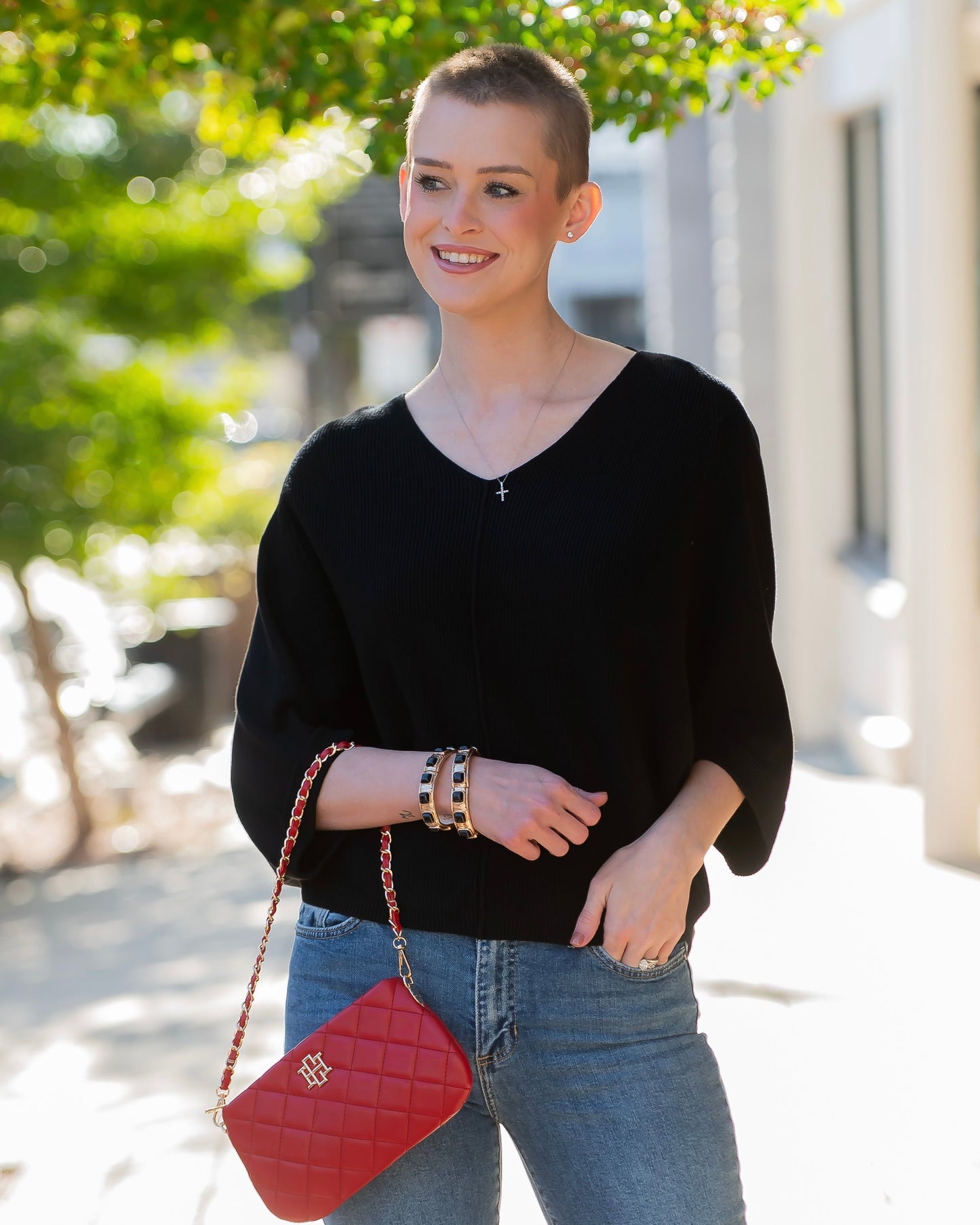 River Dolman V-Neck Sweater-Black