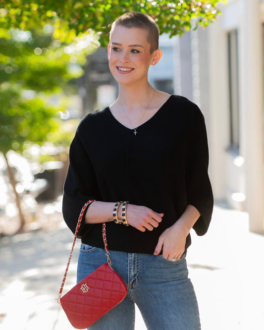 River Dolman V-Neck Sweater-Black