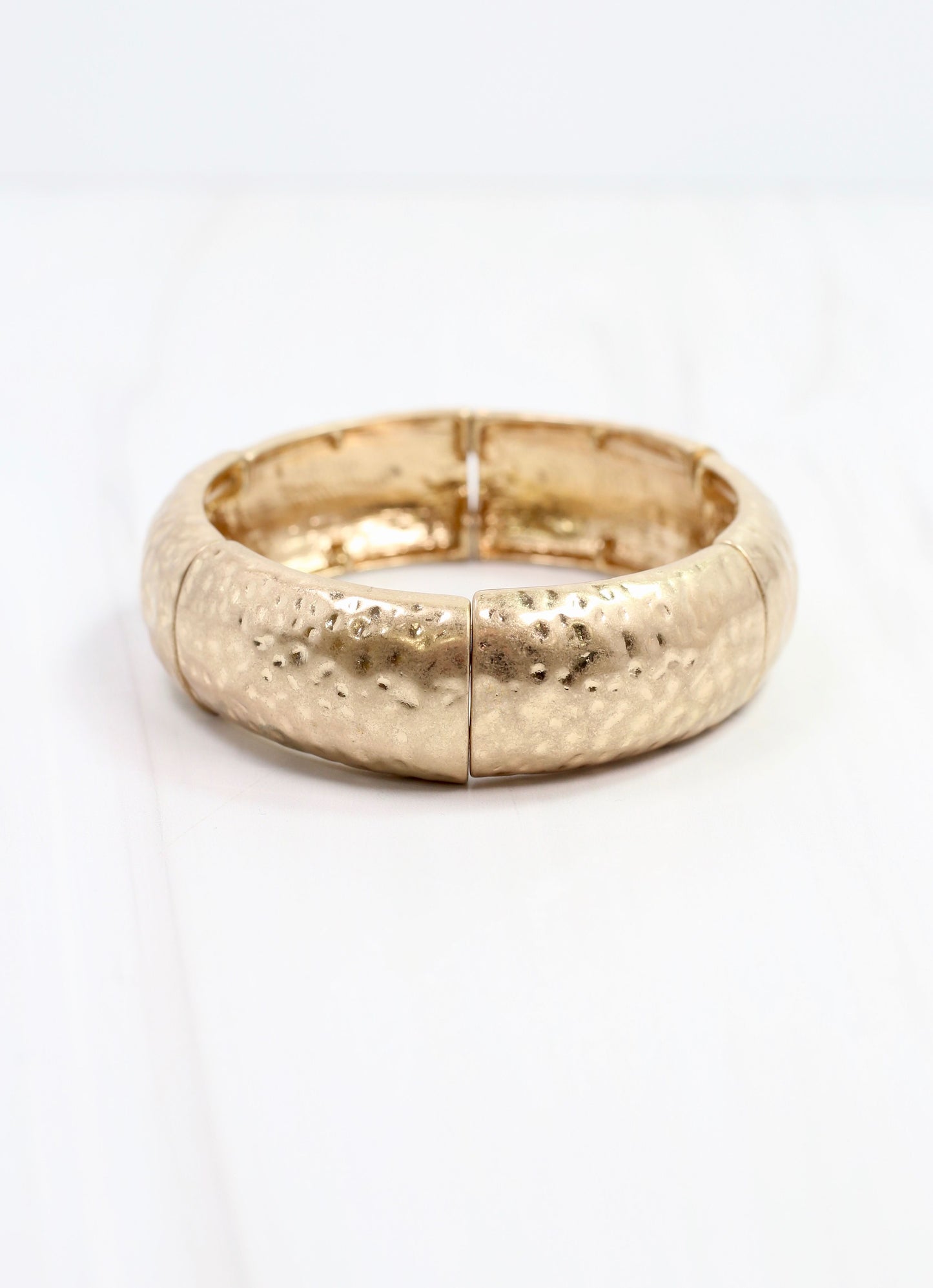 Grayson Hammered Stretch Bracelet Worn Gold