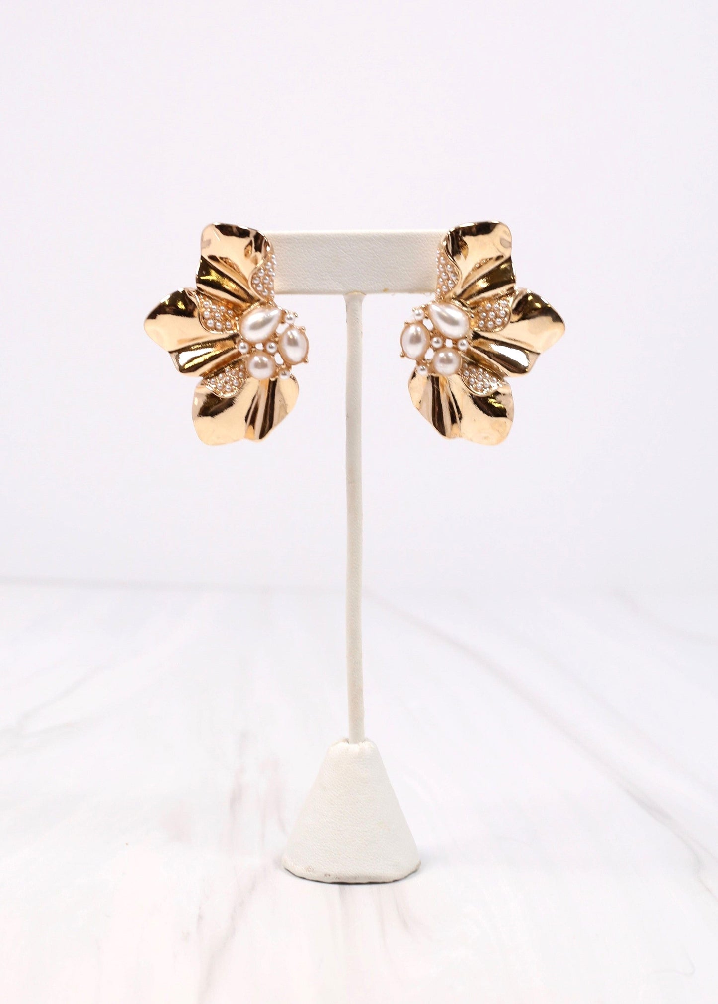 Clarington Embellished Fan Earring PEARL - Caroline Hill