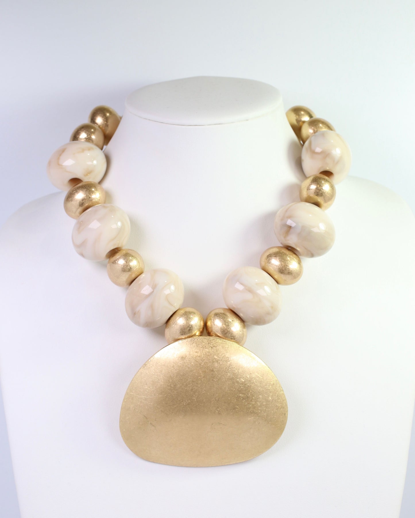 Roseburg Marble Statement Necklace with Pendant Worn Gold