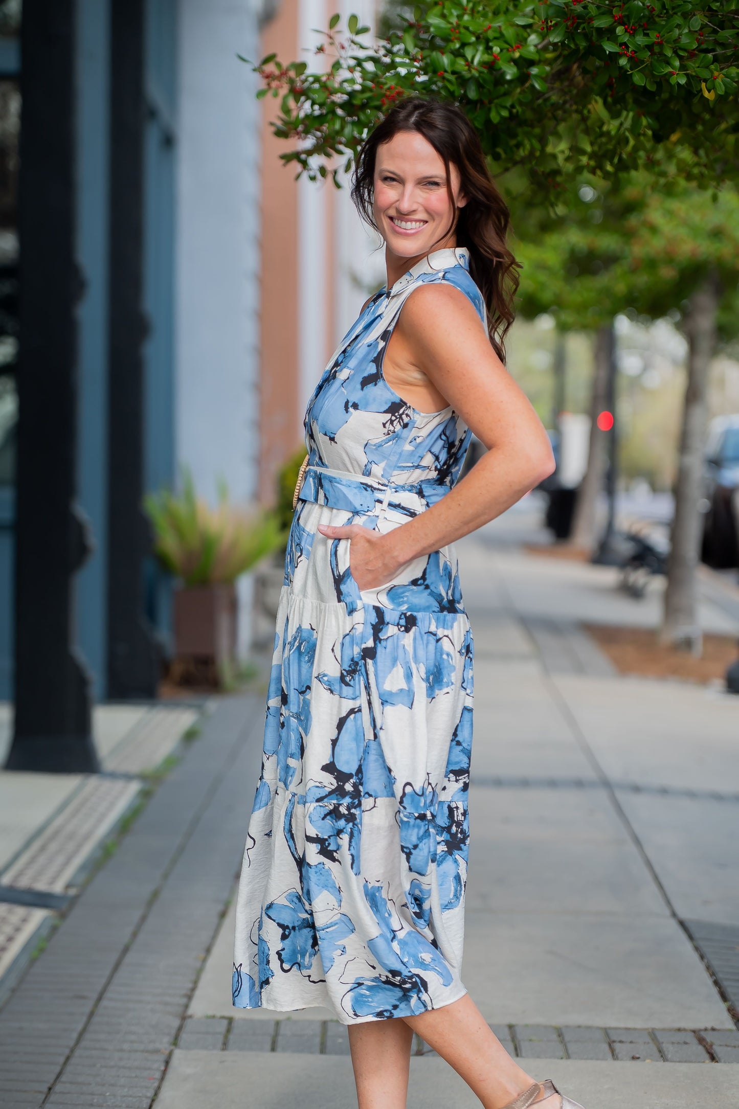 Dubois Floral Sleeveless Belted Dress