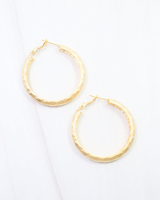 Fort Lee Hammered Hoop Earring WR Matte Gold