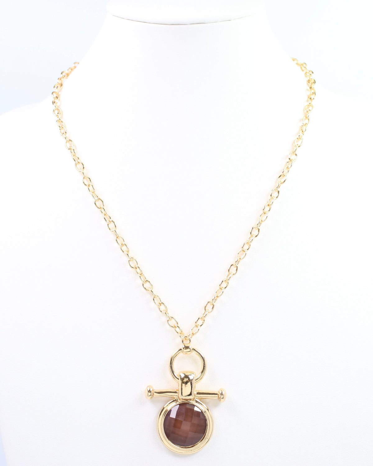Meera Faceted Pendant Link Necklace Brown