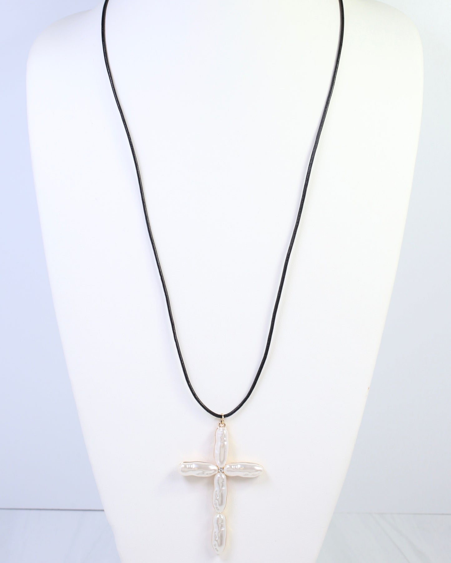 Charlotte Pearl Cross Long Cord Necklace Cream
