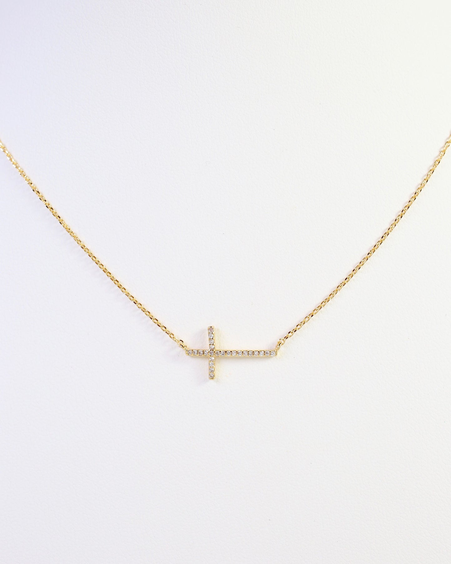 West Point CZ Side Cross Necklace Gold