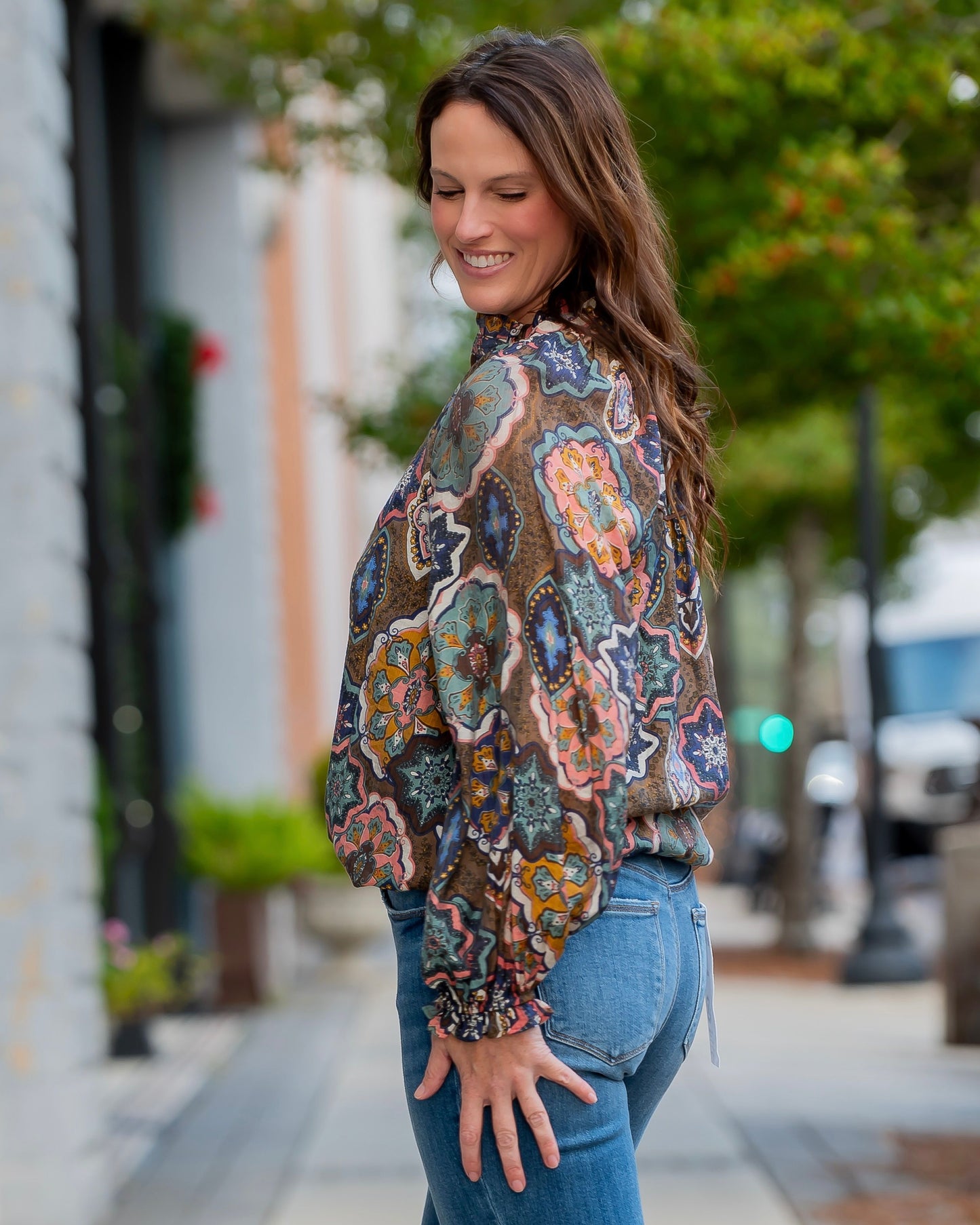 Veronica Mosaic Print Top-Brown