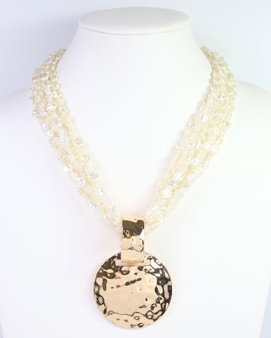 Mirri Layered Pearl Necklace with Pendant Cream