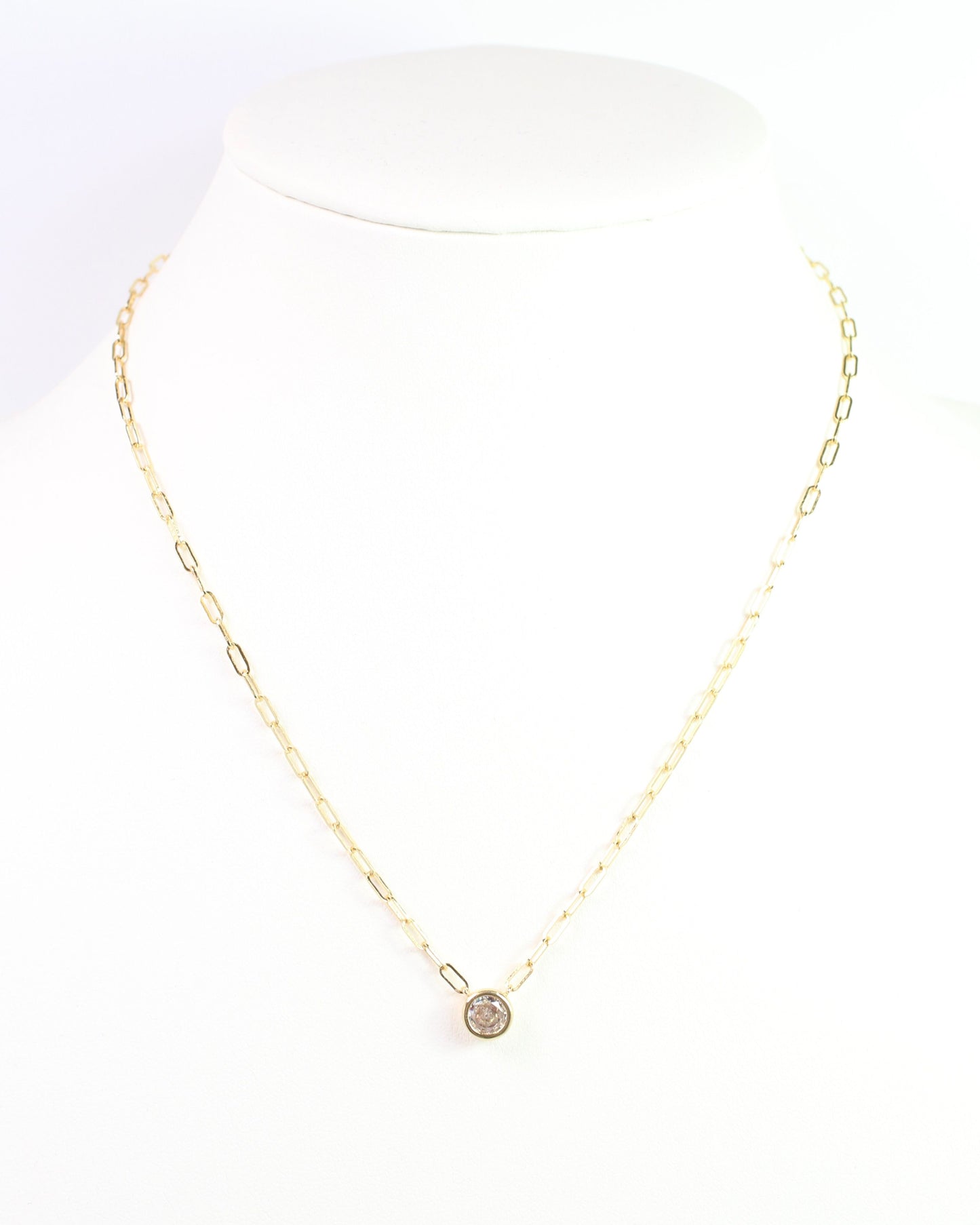 Gia Round CZ Link Necklace WR Gold