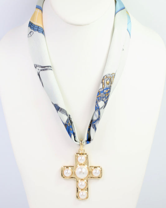 Clampett Large Pearl Cross Charm Gold