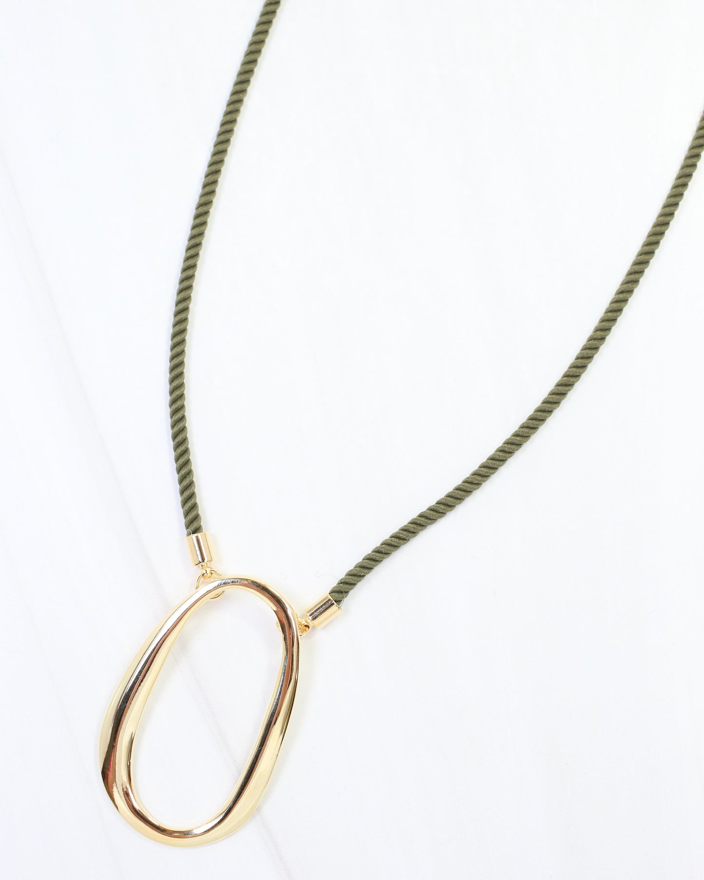 Norma Oval Pendant Cord Necklace Olive