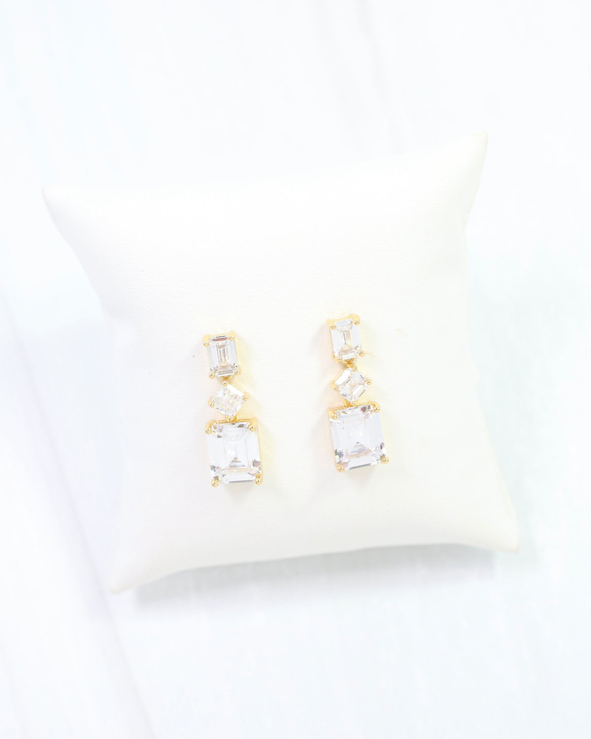 Ethan Emerald Cut CZ Drop Earring WR Gold
