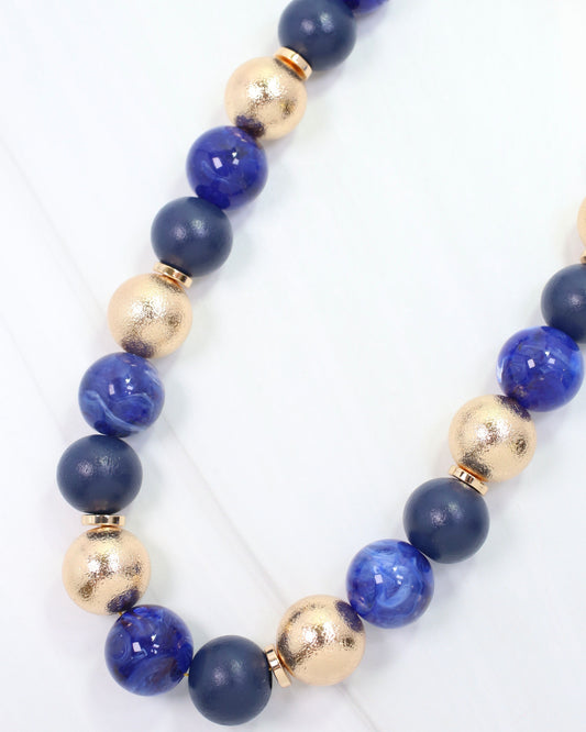 Elaine Beaded Ball Necklace Navy