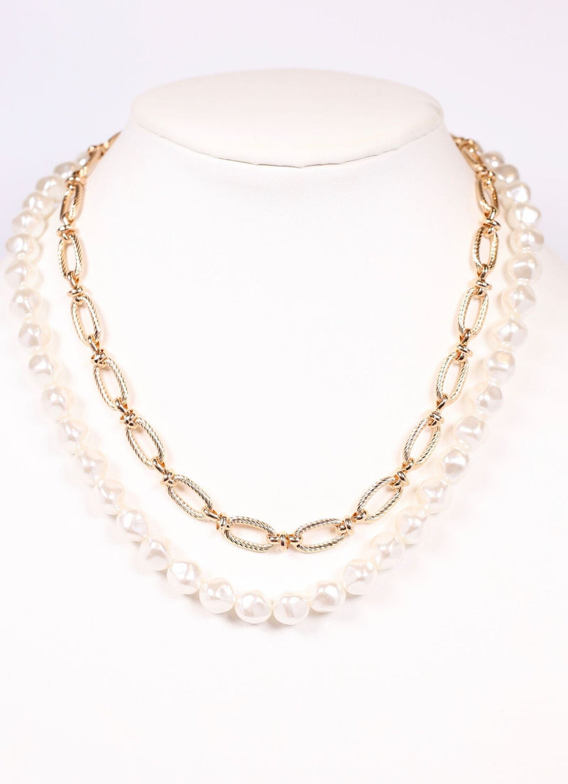 Dallas Layered Necklace with Pearls GOLD - Caroline Hill