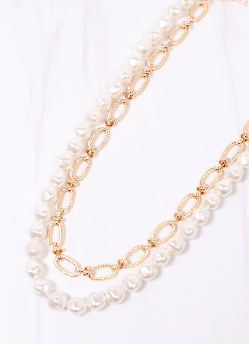 Dallas Layered Necklace with Pearls GOLD - Caroline Hill