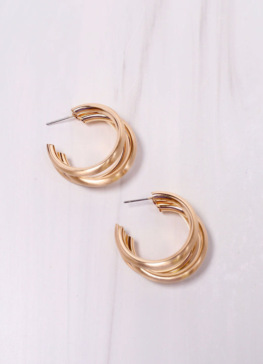 Dawn Triple Row Hoop Earring MATTE GOLD - Caroline Hill