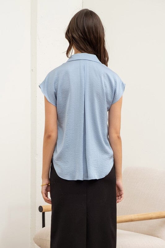 Day By Day Light Blue Button Up Top - Caroline Hill
