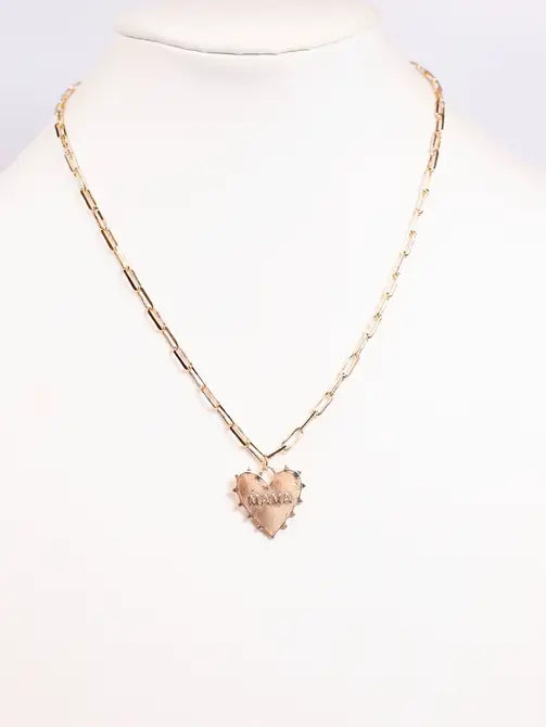 Dotted Mama Heart Necklace GOLD - Caroline Hill