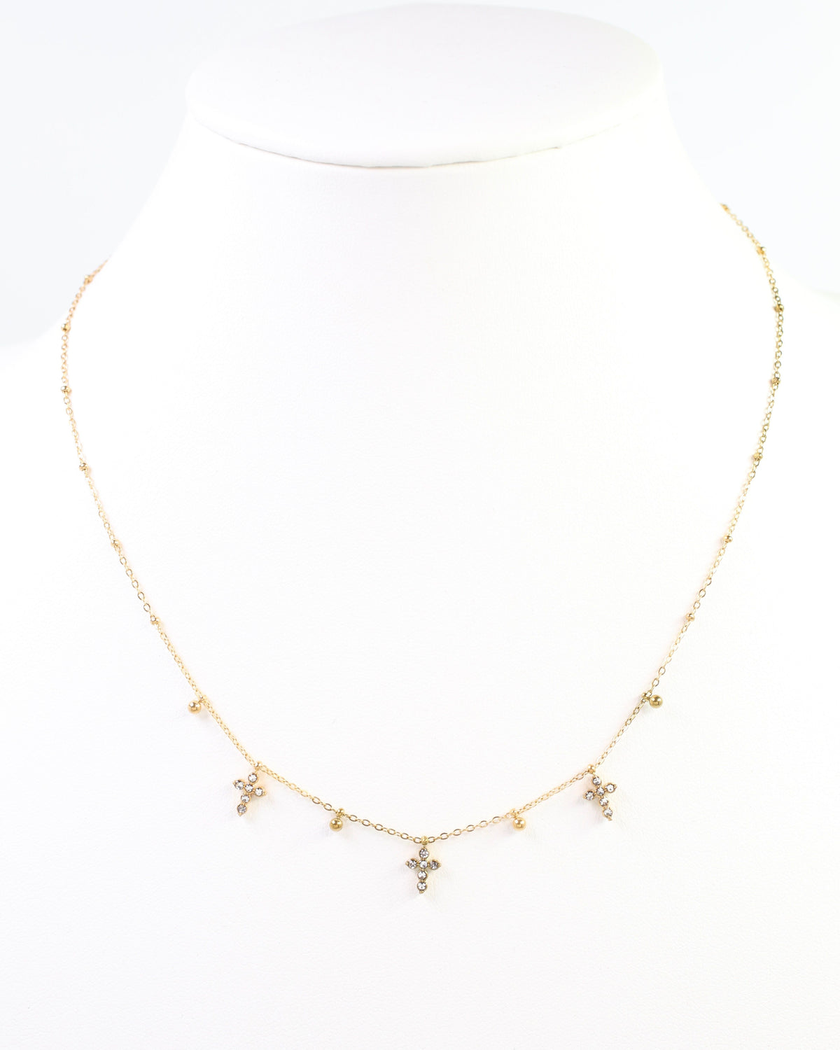 Josephina Triple Pave Cross Necklace WP Gold