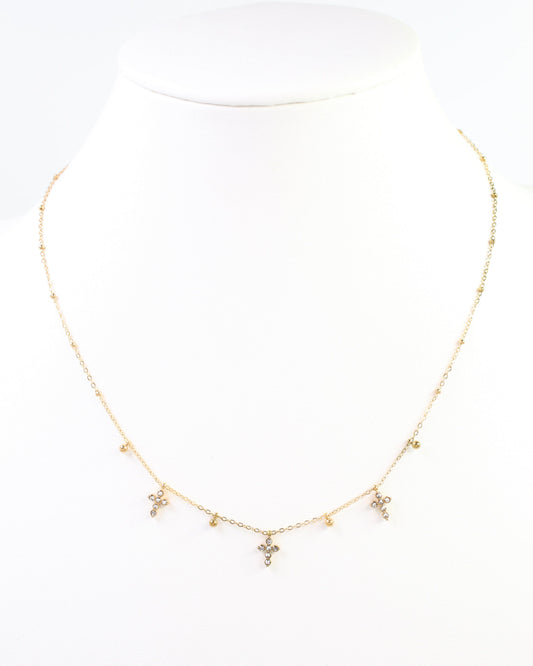 Josephina Triple Pave Cross Necklace WP Gold