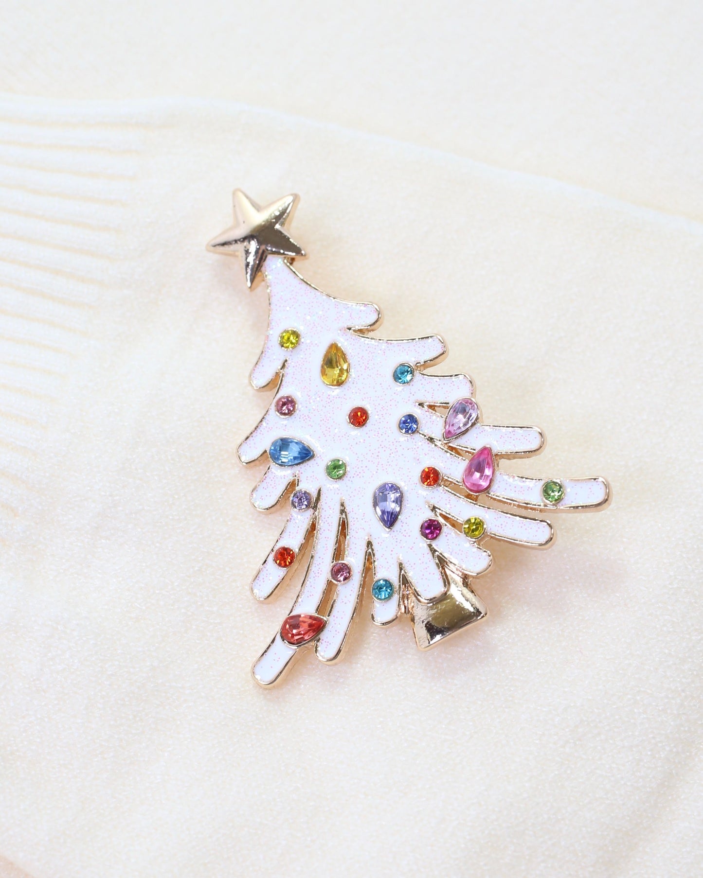 Joyful Christmas Tree Brooch White