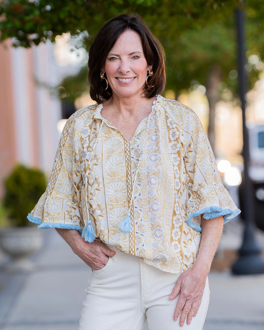 Faye Fringed Detail Floral Embroidered Top