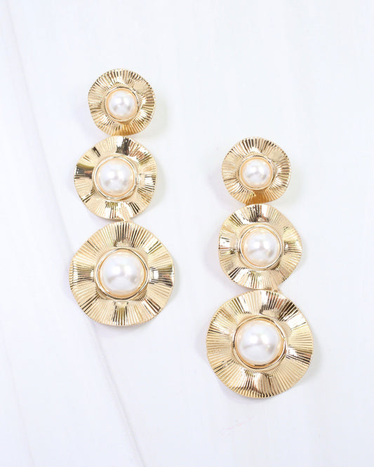 Palermo Three Pearl Drop Earring Gold