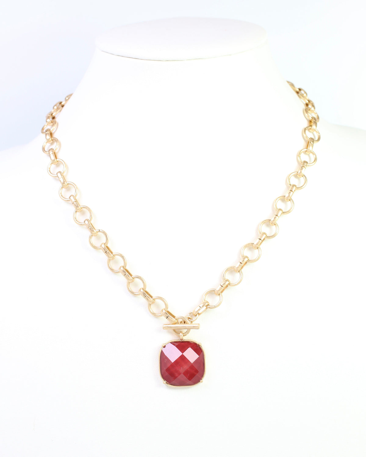 Remington Faceted Square Toggle Necklace Burgundy