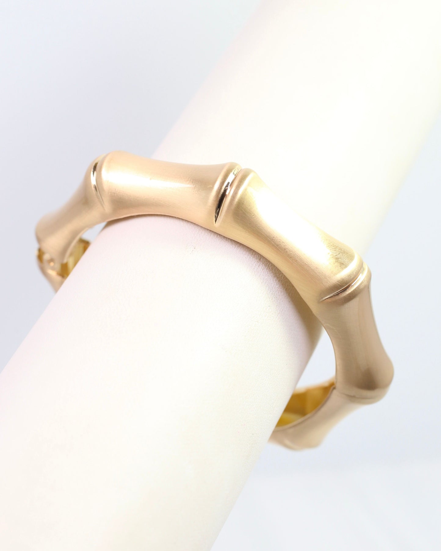 Harper Bamboo Hinged Bangle Bracelet Worn Gold
