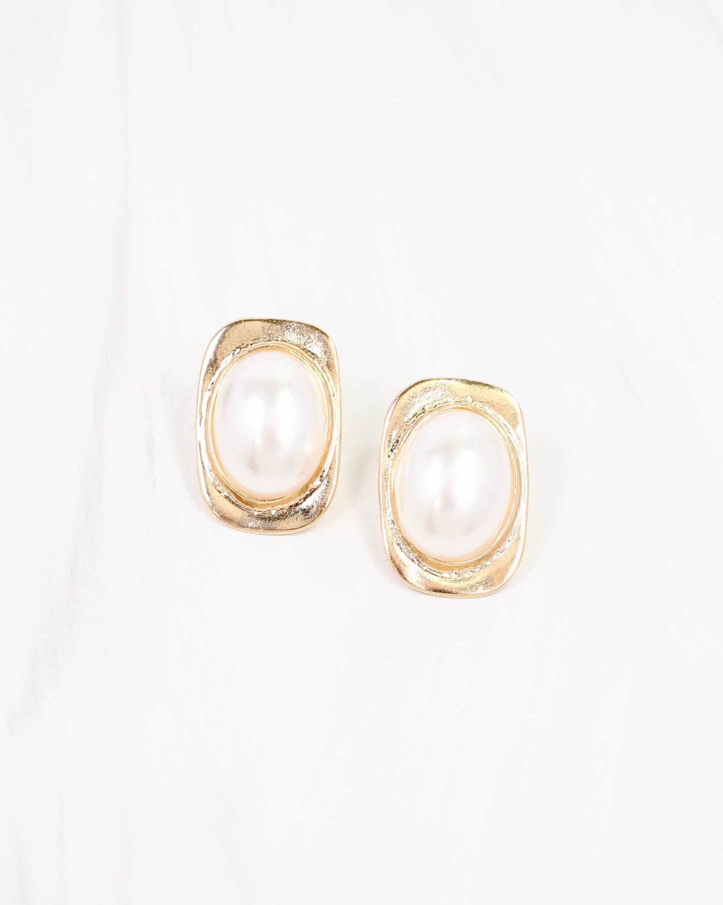 Perugia Rectangular Pearl Stud Earring Gold