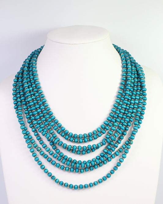 Eleodora Wooden Bead Layered Necklace Teal