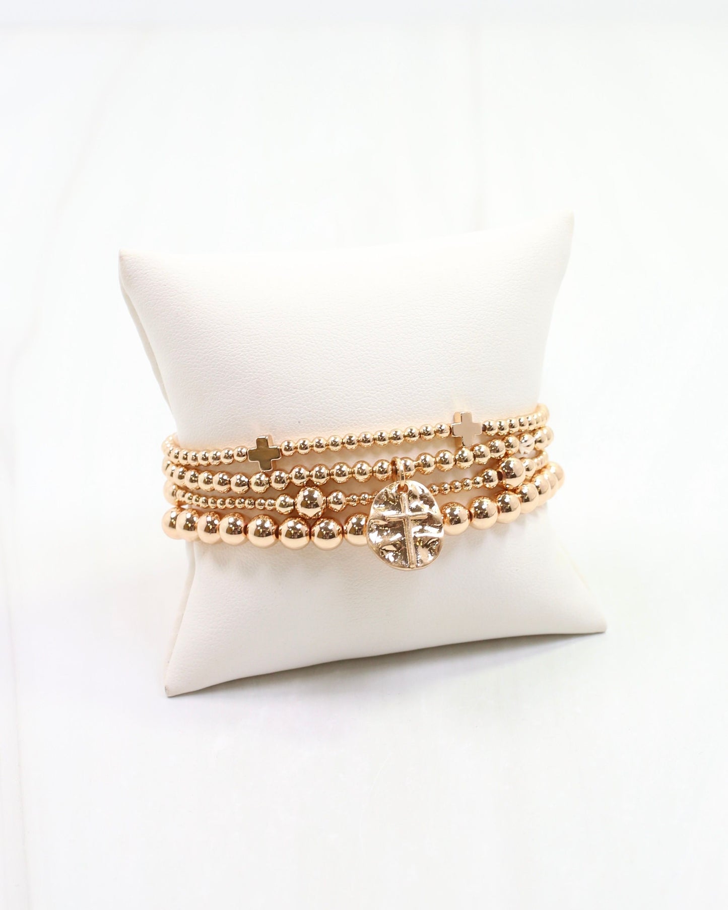 Gloria Beaded Cross Bracelet Set Gold