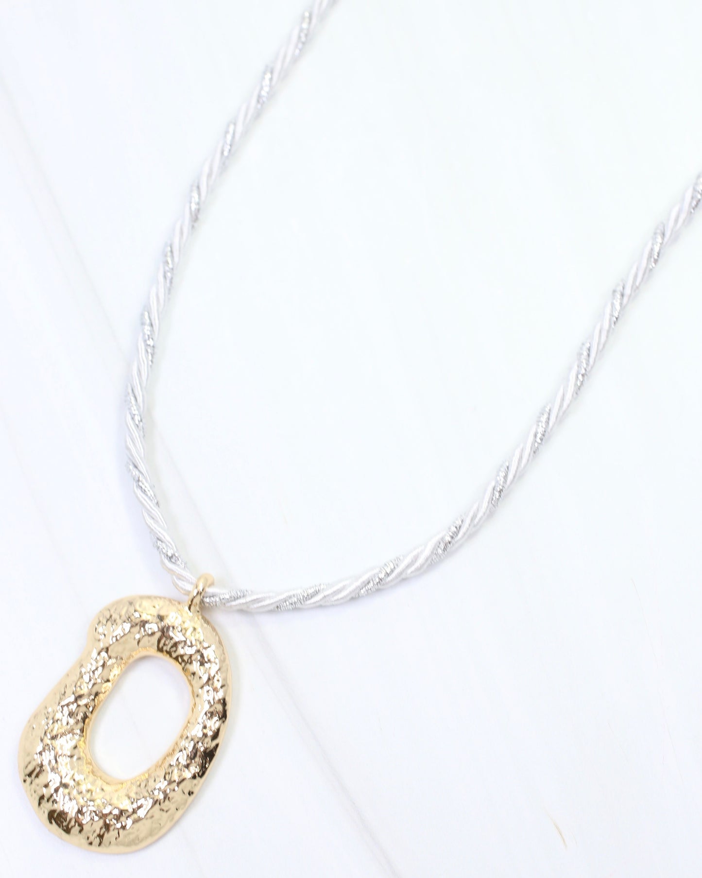 Morwell Hammered Pendant Cord Necklace Gold