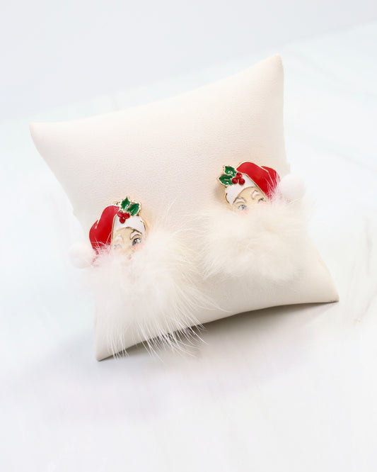 Fuzzy Santa Earring Red
