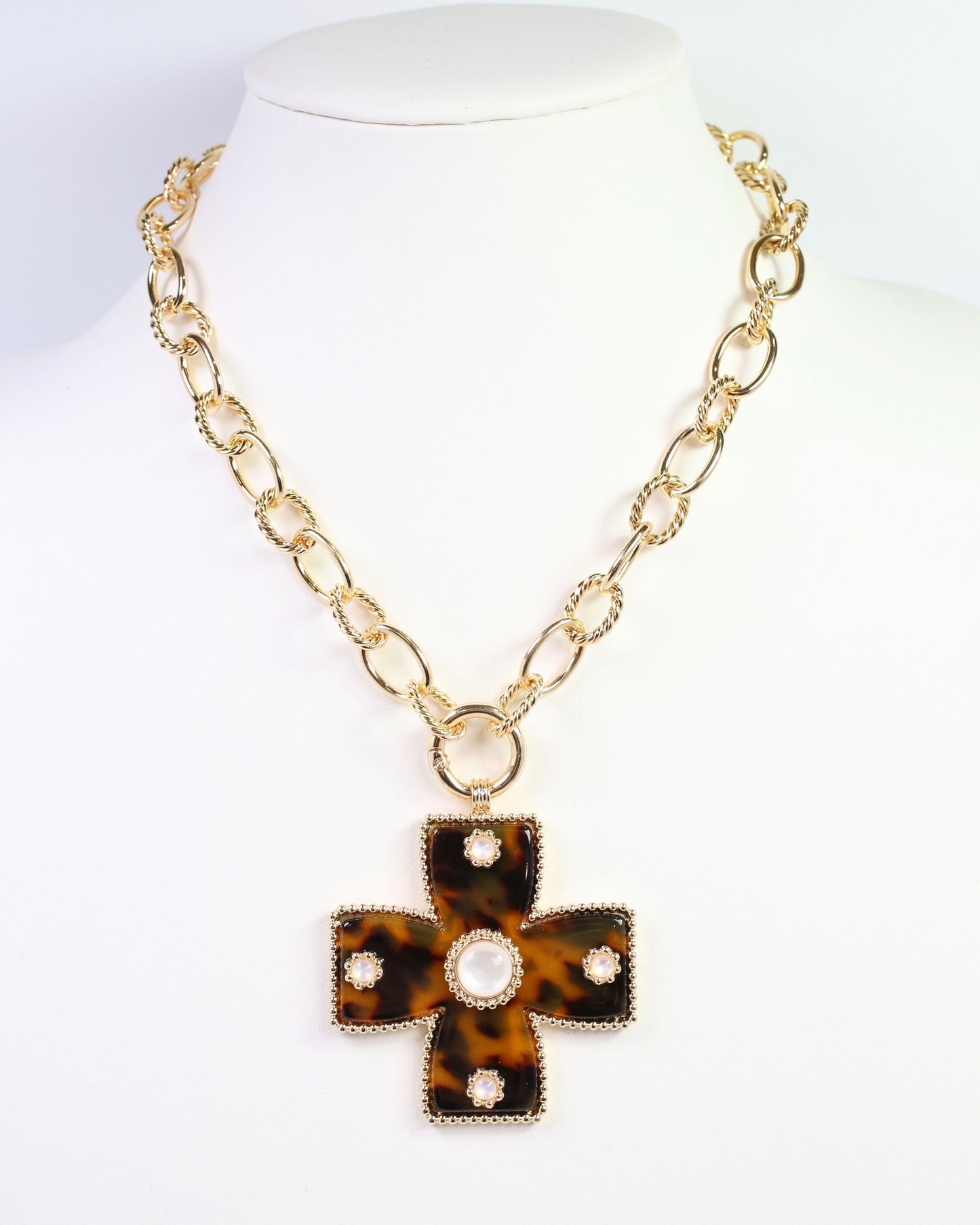 Cayce Large Cross Charm Necklace Tortoise