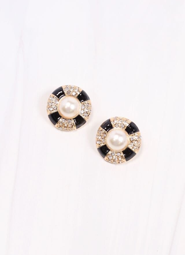 Emma Jane CZ Pearl Earring BLACK - Caroline Hill