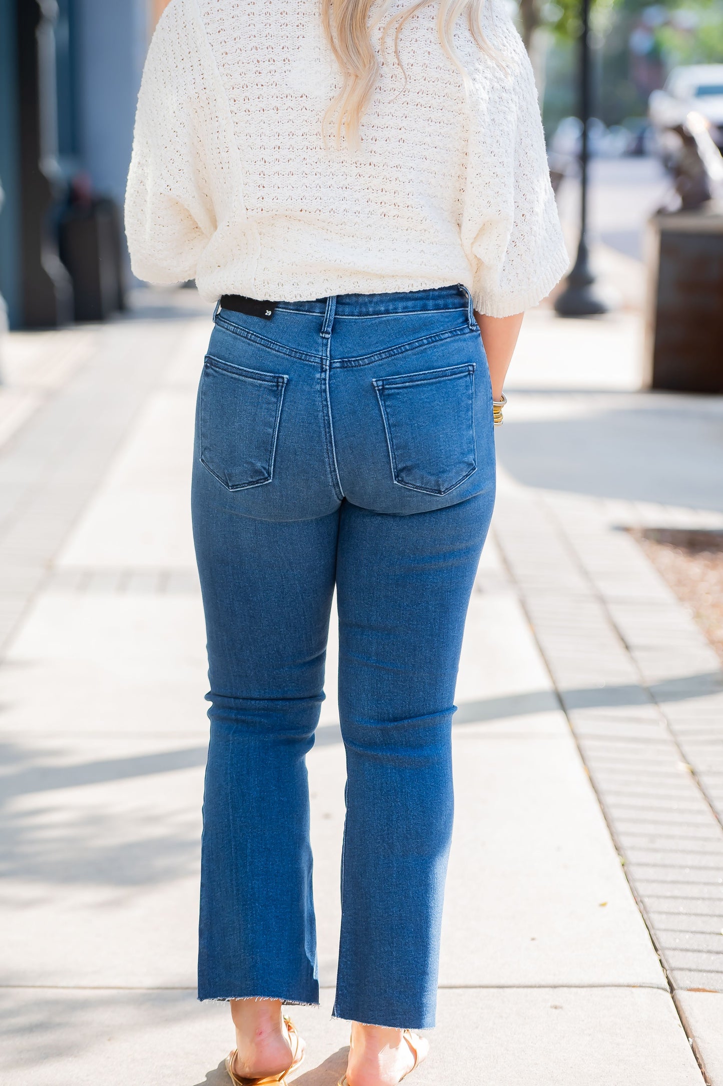 Just Black Victoria Crop Flare Jeans-Dark Denim