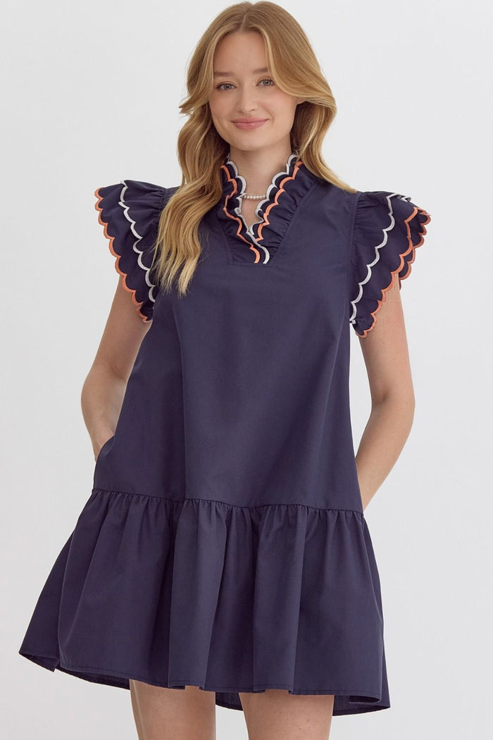 All to be True Navy Scalloped Dress