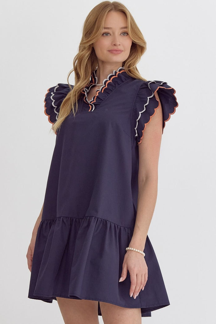 All to be True Navy Scalloped Dress