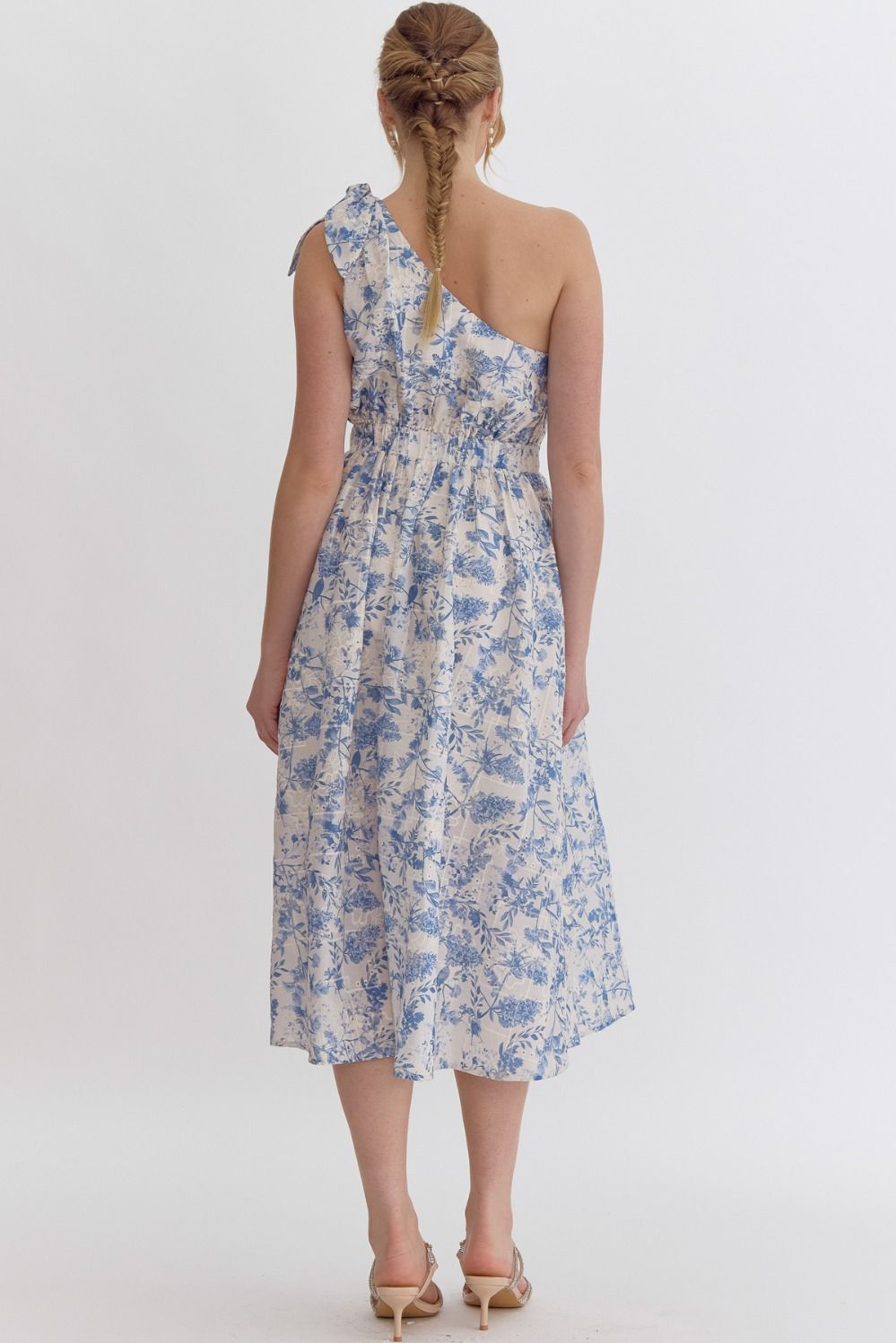 For the Night Blue Eyelet Floral Midi Dress