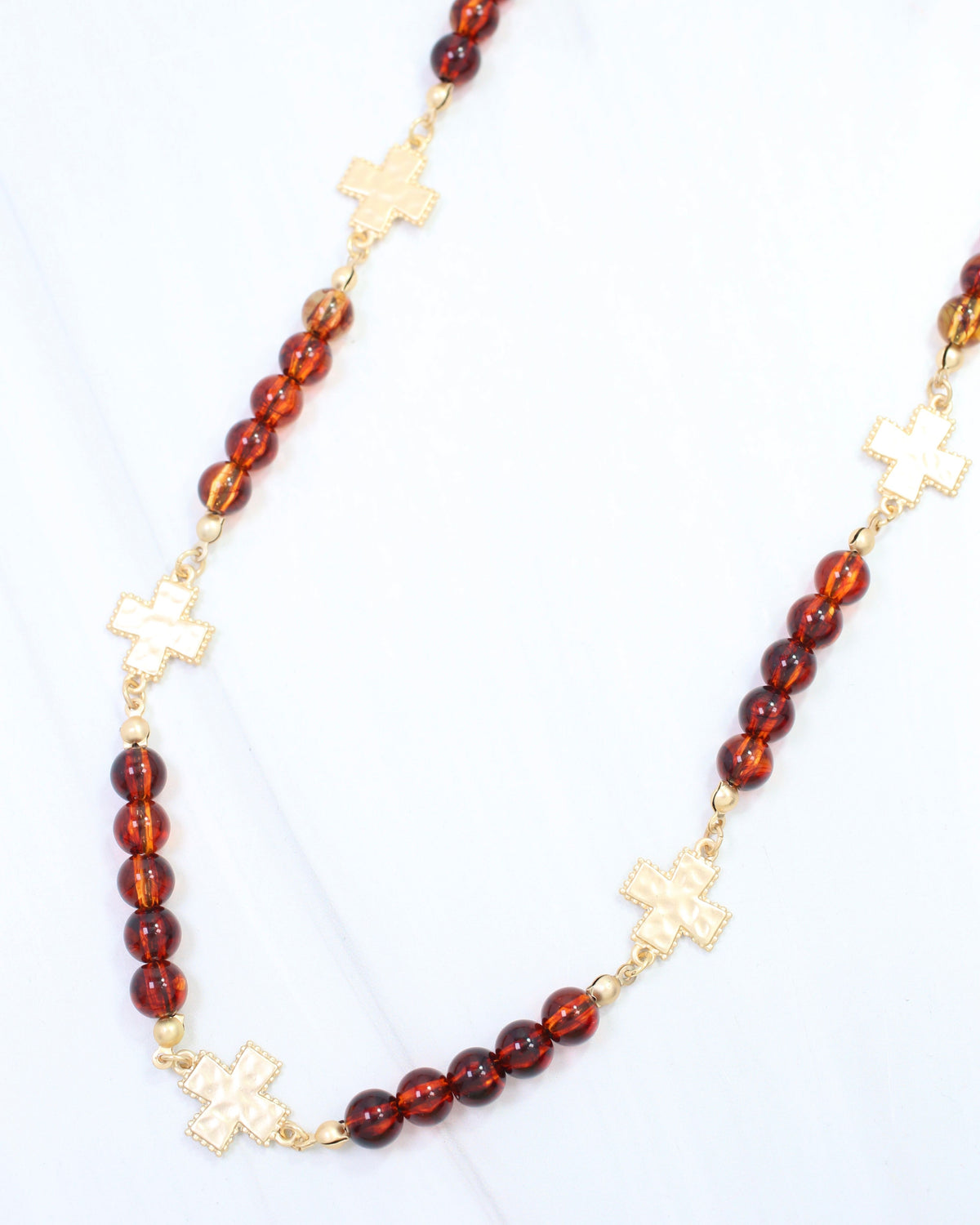 Crenshaw Long Cross and Beaded Necklace Tortoise
