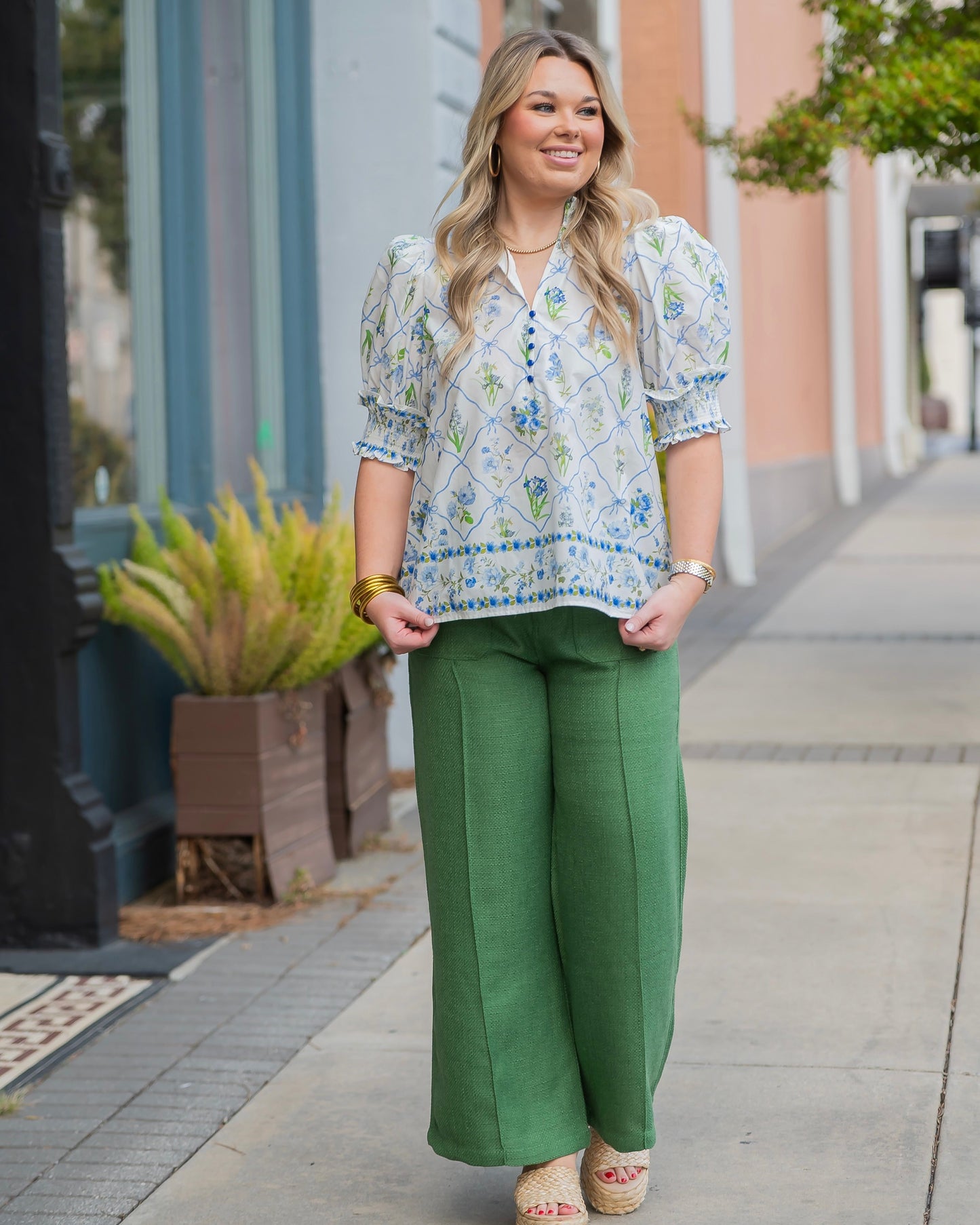 Seattle Botanical Print Puff Sleeve Top