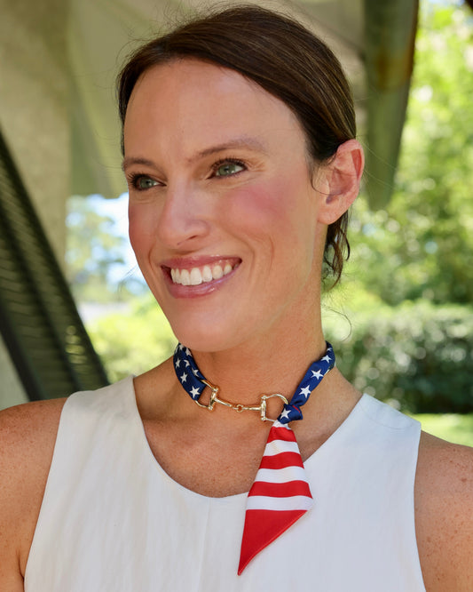 Lana Horsebit Scarf Necklace Red White Blue