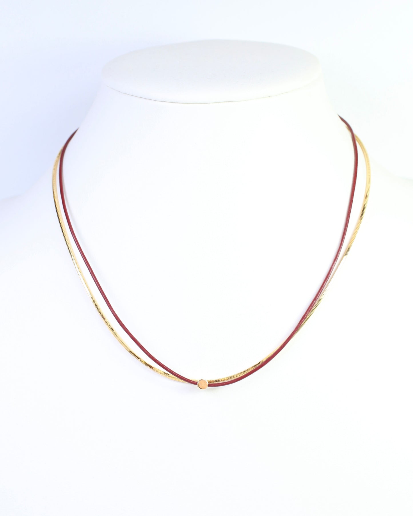Paula Cord and Chain Layered Necklace Burgundy