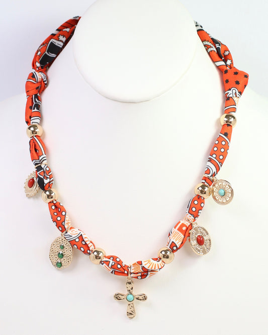 Inglewood Charm Scarf Necklace Orange
